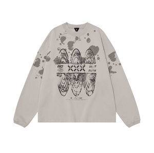 Venta al por mayor 430g peso pesado peinado algodón cuello redondo sudadera moda Retro desgastado lavado hombres sudadera - Product Image 3