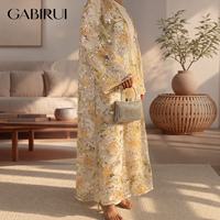 Ensemble 2 pièces élégant fait main de luxe Abaya Dubaï brodé de perles et de sequins, kimono et robe intérieure en satin pour l'Aïd, mariage, fête, motif floral, OEM