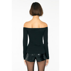 GRIMELANGE Women's <b>Off</b>-<b>Shoulder</b> <b>Long</b> <b>Sleeve</b> Blouse with Rhinestone Detail-Stretch Fabric Carmen Neck <b>Top</b> - Product Image 6