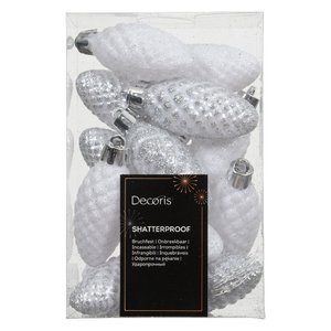 12 Piezas de Piñas de Pino Blancas de Plástico de 9.5cm, Adornos Navideños para Árbol y Bolas de Navidad Kaemingk 28488 - Product Image 1