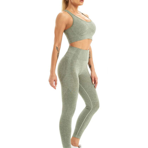 Conjunto de gimnasio verde oliva de punto sin costuras, ropa deportiva para mujer, mallas de entrenamiento de contorno de cintura alta y sujetador acolchado, conjunto de Yoga de tela transpirable - Product Image 2