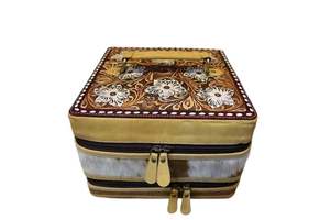 Caja de joyería cuadrada de cuero con herramientas manuales de primera calidad, caja de joyería de vaquera occidental para mujer, caja de almacenamiento de cosméticos de cuero grabado bohemio - Product Image 2