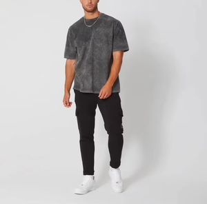 เสื้อยืดผู้ชายแนวสตรีทผ้าคอตตอนโอเวอร์ไซส์ผ้าฝ้าย100% ซักกรดลำลอง330 GSM วินเทจ - Product Image 3