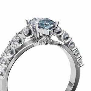 3.5ct Lab Grown Diamond Fancy Blue Oval y White Round Cut Solitaire con acento Anillo de compromiso VS Clarity con oro blanco de 14K - Product Image 3