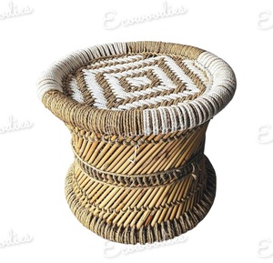 <b>Antique</b> Natural Bamboo Mudda Ottoman Elegant Small Foot Rest <b>Stool</b> Bone Inlay Console Traditional Design Eco-Friendly Bedroom - Product Image 5