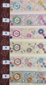 Fleurs sur mesure brodées de six couleurs en paillettes brodées sur un tissu de base en filet de 1.5 pouces de largeur pour la revente. - Product Image 3