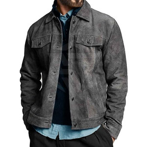 แจ็กเก็ตหนังนิ่มสำหรับผู้ชาย, เสื้อแจ็คเก็ตหนังนิ่มแขนยาวคอตั้งดีไซน์ปรับแต่งได้สำหรับใส่โลโก้ด้านหน้าสำหรับฤดูหนาว - Product Image 1