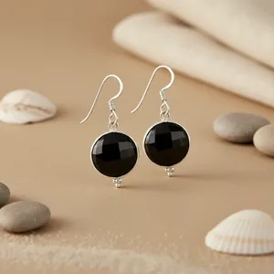 Boucles d'oreilles pendantes en argent 925 avec onyx noir pour femmes, bijoux cadeau tendance - Product Image 2