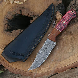 Venta caliente Nueva llegada Cuchillo de caza al aire libre Acero de Damasco completo Opciones OEM personalizadas con mango de hoja de color - Product Image 2