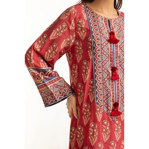 Traje de Satén Estampado Rojo de 3 Piezas para Mujer, Estilo Formal - Product Image 4