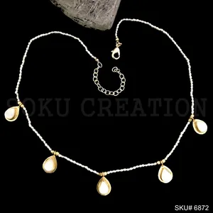 Plaqué or petite goutte conception pierre précieuse en perles collier en gros colliers fournisseurs de bijoux SKU6872