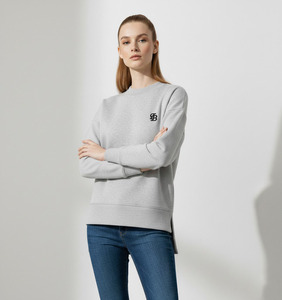 Sweat-shirt en coton tricoté avec logo personnalisé et poignets côtelés pour femmes, automne-hiver - Product Image 1