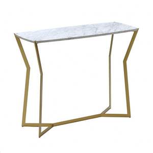 Elegante Mesa Consola de Mármol Blanco Media Luna con Patas Doradas, Diseño Moderno y Lujoso para la Entrada - Product Image 4