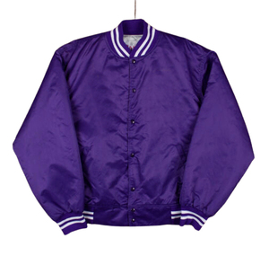 Violet Satin Varsity Bomber Veste Rétro Baseball Style Léger Unisexe Streetwear Classique Collège Coupe-Vent Manteau - Product Image 1