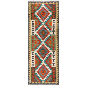 Alfombra Kilim de Maimana, Afganistán, 201 x 73 cm, Juego de Alfombras - Product Image 1