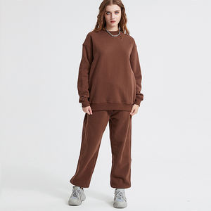 360g coton solide col rond hommes deux pièces ensemble survêtement coupe ample pull deux pièces à capuche pantalons de survêtement ensemble homme - Product Image 6