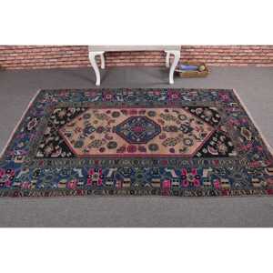 Alfombra Turca de 4.2x6.9 pies, Alfombra Vintage Azul con Diseño Floral de Lana - Product Image 3