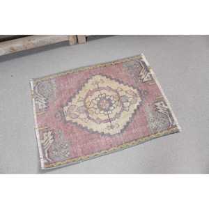 Tapis turc, tapis vintage 2,1x1,9 pieds, tapis oriental en laine rouge et bleu - Product Image 4