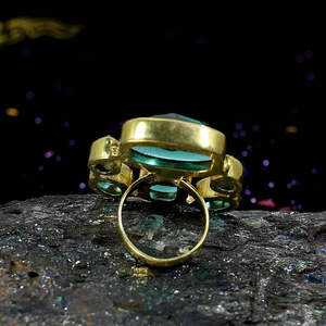 Anillo de piedras preciosas de apatita chapado en oro rosa y rodio Anillo de latón chapado en oro de moda con ajuste de incrustaciones - Product Image 4