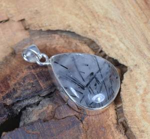 Pendentif design fait main pour femme en argent sterling 925 pierre précieuse noir rutile Style vintage bijoux fins pendentifs et breloques - Product Image 3