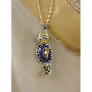 Multicolor Mishr Fine Base Metal Gold & <b>Silver</b> Plated Jadau Pendant <b>Necklace</b> MR-N47M - Product Image 1