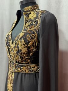 Belle élégante robe caftan perlée tissu crêpe broderie à la main pour les fêtes de mariage droite vêtements islamiques naturels - Product Image 3