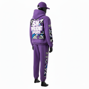 Wholesale Custom Casual Hooded 100% Cotton Fitness Joggers 2 Piece Sets <b>Hoodies</b> Sweat Suits Training Breathable Tracksuit - Product Image 3