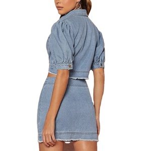 Hot Sale Summer Two Piece Denim Set Custom Solid Women Shirt and Skirt Set <b>High</b> Quality Denim Set Women Two Piece 2026 - Product Image 4