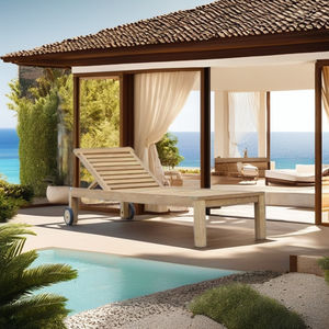 Chaise longue inclinable en teck massif réglable pour l'extérieur, idéale pour parc, hôtel, bord de piscine, jardin, patio, villa, mobilier de resort - Product Image 1