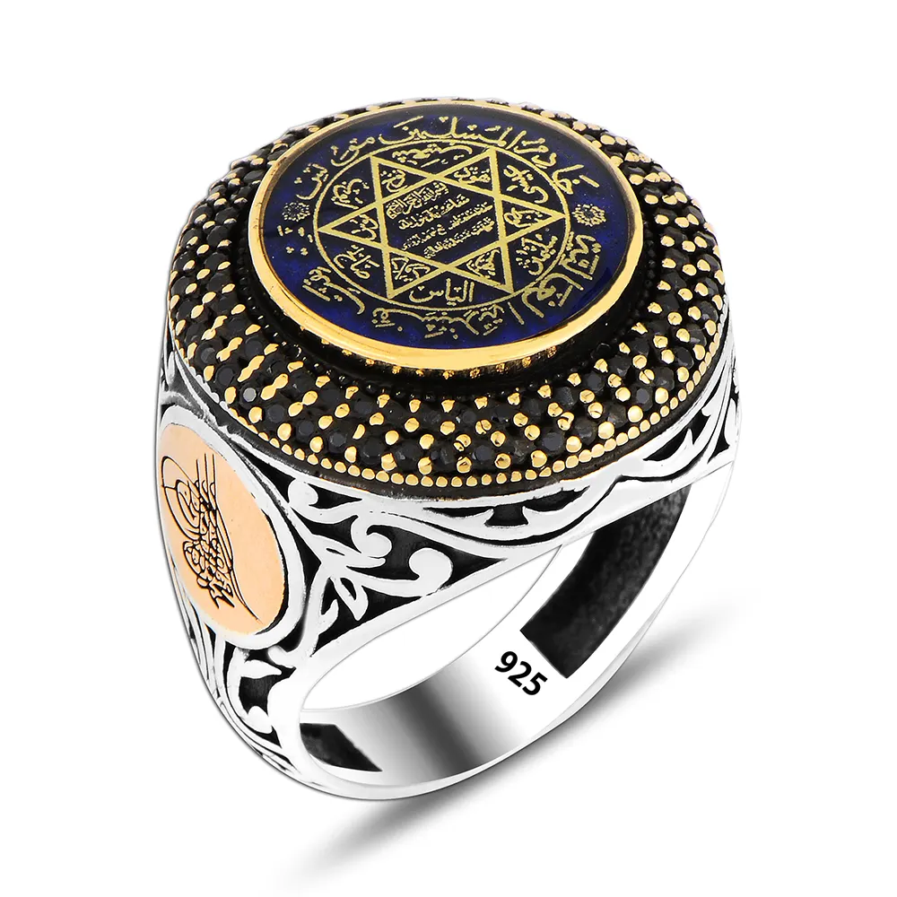 Anel masculino de selo solomon, anel em forma de sinete com anel ottoman para homens, tradicional, turco, vintage