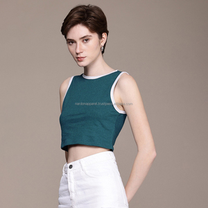 Nardon Apparel, Tops cortos de verano para mujer, camisas ajustadas elásticas con cuello redondo y decoración de botones, manga corta - Product Image 3