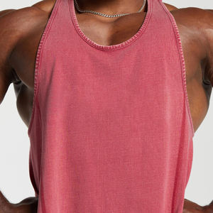 Débardeur personnalisé Concevez votre propre stringer Vêtements mi-lourds en éponge française délavée pour hommes - Product Image 4