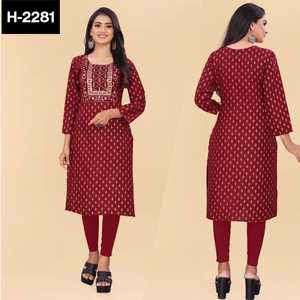 Vêtements ethniques indiens Prêt à porter Rayon Kurtis avec un beau motif de séquence de broderie et une grande taille disponible pour les femmes - Product Image 6