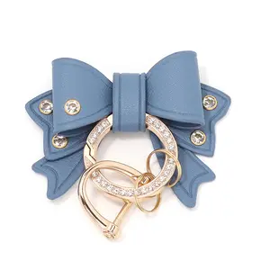NEW Leather Butterfly Bow Car Keychain Women Bowknot Charm Cute PU Leather Key chains Crystal Bling Rhinestones with D Key Ring