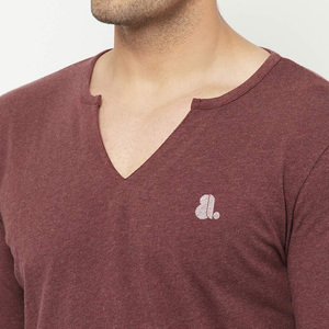 T-shirt en coton à manches longues pour homme, col en V, logo personnalisé, t-shirt à manches longues pour homme, col en V - Product Image 6