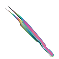 Пинцет для наращивания ресниц Raayin Impex Precision с тонким гладким антипригарным наконечником, фиолетовый, с фибровым наконечником, 90 градусов, под собственной торговой маркой