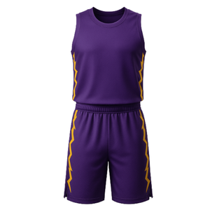 Ensemble de maillot de basket-ball violet à la mode, avec bordure en forme de foudre - Maillot et short en mesh respirant à séchage rapide pour les équipes - Product Image 1