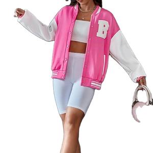 2025 nouveau gros haute qualité université veste femmes automne hiver haut mode veste en cuir imprimé cuir manches toile - Product Image 4