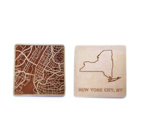 Posavasos de mapa cuadrado de madera grabado con láser conjunto ecológico grabado de la ciudad de Nueva York en madera personalizable cualquier ciudad calle rural - Product Image 5