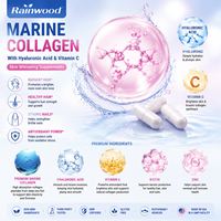Rainwood OEM Collagène Marin avec Acide Hyaluronique et Vitamine C, Compléments Blanchissants pour la Peau, Capsules de Collagène pour Cheveux, Peau et Ongles