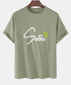 Nouveau T-shirt décontracté pour homme 100 % coton, coupe droite, anti-plis, écologique, à manches courtes, avec ourlet incurvé extra long et décolleté ras du cou - Product Image 4