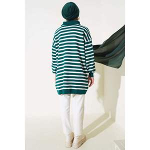 Nefti เสื้อวินเทจลายทางมีซิปครึ่งตัวสำหรับผู้หญิงถักแบบลำลองเสื้อแขนยาวระบายอากาศใส่สบายสำหรับฤดูใบไม้ร่วงฤดูหนาวพลัส - Product Image 1