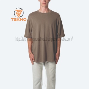 Camiseta de gran tamaño de algodón 100% de lujo para hombre, logotipo personalizado, peso pesado, ajuste cuadrado, secado rápido, cuello redondo, costilla, longitud larga, patrón sólido - Product Image 2