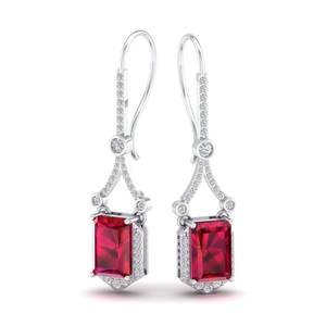 Boucles d'oreilles pendantes REYES en argent sterling 925 avec moissanite, design élégant, pierre précieuse rubis taille radiant, accessoires de mariage, bijoux - Product Image 5