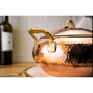 Cazuela de cobre liso con dos asas y tapa para cocinar y servir utensilios de cocina con acero inoxidable de color dorado d - Product Image 4