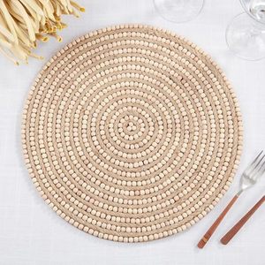 Jute & Wooden <b>Beads</b> Rounded <b>Placemat</b> American Design Tableware Decorative Mat & Pads for Parties Eco-Friendly Natural Look - Product Image 3