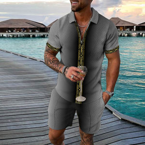 Conjunto de pantalones cortos cortavientos de nailon con cremallera y estampado personalizado de dos piezas para hombre - Product Image 5