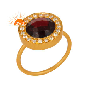 Hot Selling Sterling <b>Silver</b> 18K Gold Plated White Topaz & <b>Garnet</b> Gemstone Stackable <b>Ring</b> Demi Fine Jewelry For Women - Product Image 1