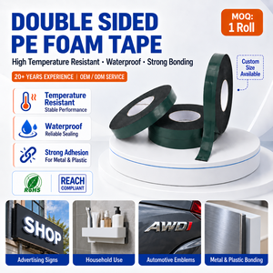 Nastro <span class=keywords><strong>Biadesivo</strong></span> in Schiuma PE Resistente 1.0mm, Impermeabile e ad Alta Adesività <span class=keywords><strong>per</strong></span> Emblemi Auto, Metallo, <span class=keywords><strong>Plastica</strong></span> e Insegne Pubblicitarie - Product Image 1