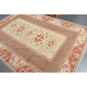 Vintage Rug, 6.5x9.4 ft Large Rug, <b>Brown</b> Orange <b>Wool</b> Rug - Product Image 4